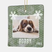 Hund Foto Schneeflocken Grün Hausname Weihnachten Keramikornament (Links)