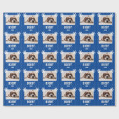 Hund Foto Snowflakes Blue Pet Name Weihnachten Geschenkpapier (Flach)