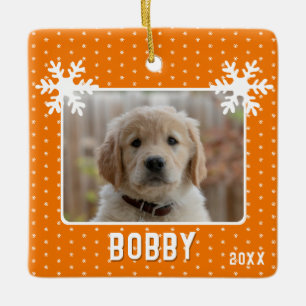 Hund Foto Snowflakes Orange Hausname Weihnachten Keramikornament