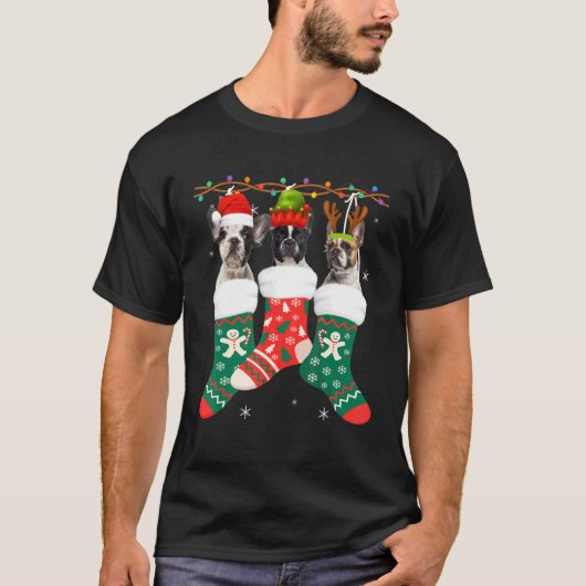 Hund Französisch Bulldog Weihnachtssocken Xmas Paj T-Shirt (Vorderseite)