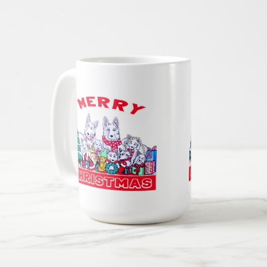 Hund frohe Weihnachten White Shepherd Holiday GSD Kaffeetasse (Vorderseite Links)