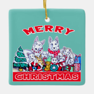 Hund frohe Weihnachten White Shepherd Holiday GSD Keramikornament