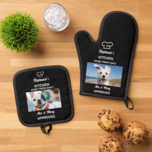 Hund Funny Kitchen Made Fresh Daily zugelassenes F Ofenhandschuh & Topflappen-Set