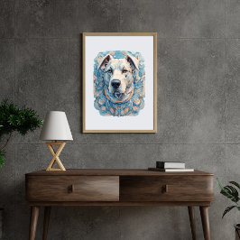 Hund Gesicht bläulich graues ästhetisches Mosaik [ Poster