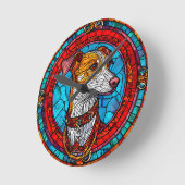 Hund gesteinigte Glaskunst Runde Wanduhr (Winkel)