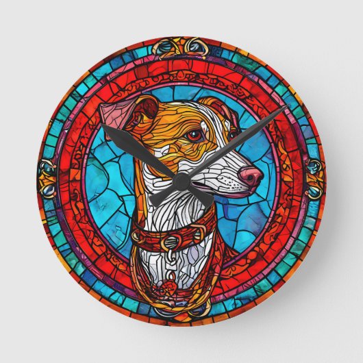 Hund gesteinigte Glaskunst Runde Wanduhr (Vorderseite)