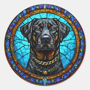 Hund gesteinigte Glaskunst Runder Aufkleber