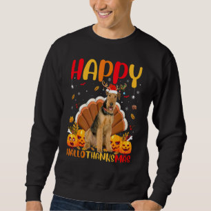 Hund  Glücklicher Airedale Terrier Hellothanksmas Sweatshirt