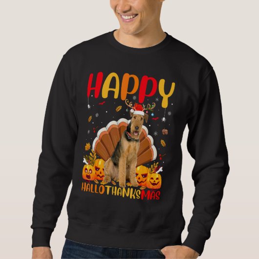 Hund Glücklicher Airedale Terrier Hellothanksmas Sweatshirt (Vorderseite)