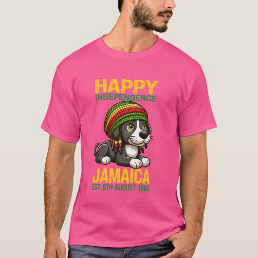 Hund, glücklicher Unabhängigkeitstag Jamaika Est.  T-Shirt (Vorderseite)
