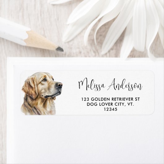 Hund Golden Retriever Wasserfarbige Rücksendeadres (Insitu)