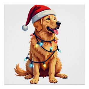 Hund Golden Retriever Weihnachtsmann Christmas Xma Poster