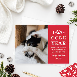 Hund Gone Year Funny Red Pet Foto Feiertagskarte
