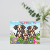 Hund Groomer Happy Welppies Postkarte (Stehend Vorderseite)