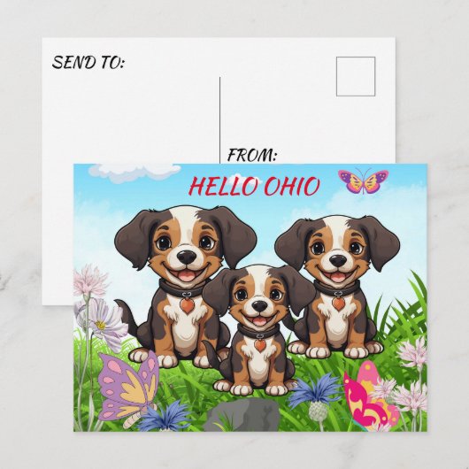 Hund Groomer Happy Welppies Postkarte (Vorne/Hinten)