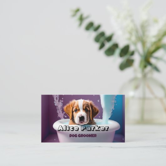 Hund Groomer, Hund im Bad, Visitenkarte (Stehend Vorderseite)