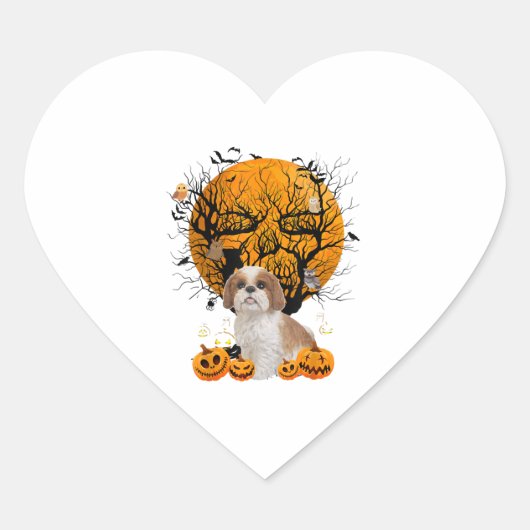 Hund Halloween Herz-Aufkleber (Vorderseite)