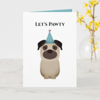 Hund Happy Birthday Card, Let's Pawty Mops