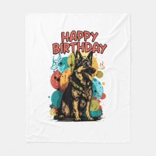 Hund Happy Birthday Party Shep Clot Fleecedecke
