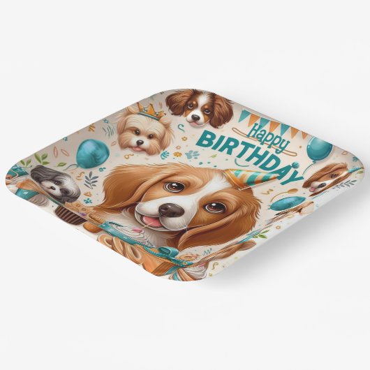 Hund Happy Birthday Tableware Pappteller (Gewinkelt)