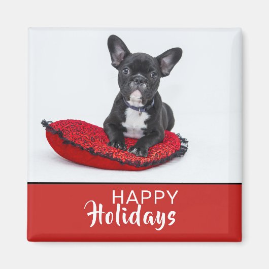 Hund Happy Holidays Foto Red Magnet (Vorne)