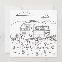 Hund, Hase und Lager | Camping-Farbseite des Kinde