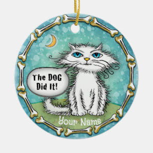 Hund hat es zerzaust Katze Keramik Ornament