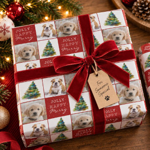Hund Haustier 2 Fotos Weihnachtsbaum Wasserfarbe Geschenkpapier