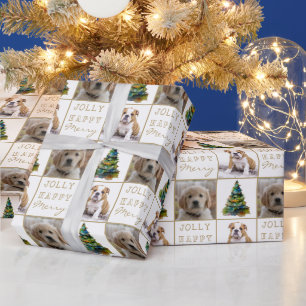 Hund Haustier 2 Fotos Weihnachtsbaum Wasserfarbe Geschenkpapier