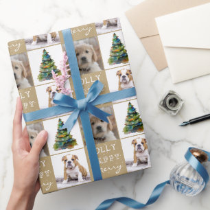 Hund Haustier 2 Fotos Weihnachtsbaum Wasserfarbe Geschenkpapier