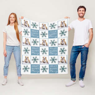 Hund Haustier Foto Typografie Schneeflocke Weihnac Fleecedecke