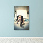 Hund hilft beim Waschen Leinwanddruck (Insitu (Holzboden))