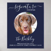 Hund Hochzeit Unterschrift Cocktail Navy Blau Poster (Vorne)