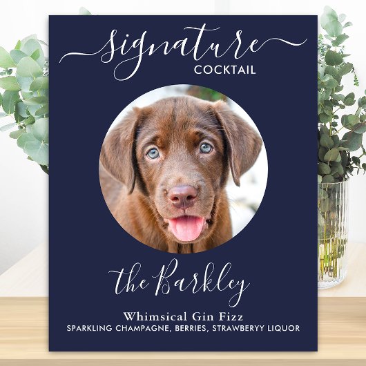 Hund Hochzeit Unterschrift Cocktail Navy Blau Poster