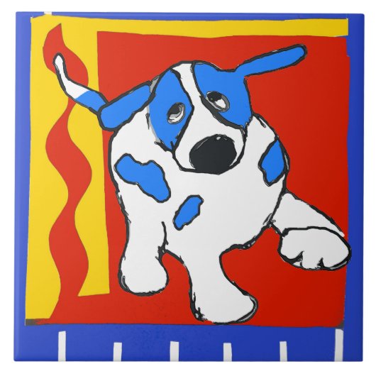 Hund, holländischer Delft Look Fliese (Vorderseite)