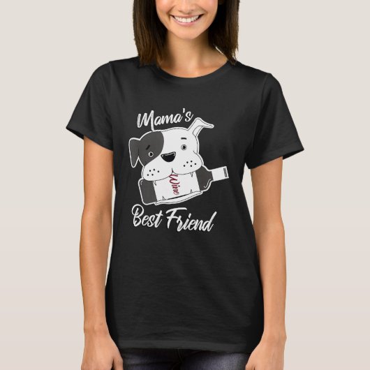 Hund holt Weinflasche Funny Mamas Bester Freund T-Shirt (Vorderseite)