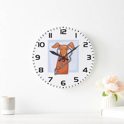 Hund Hört auf Musik Funny Kopfhörer Pup Große Wanduhr