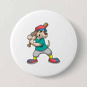 Hund im Baseball mit Baseballschläger Button