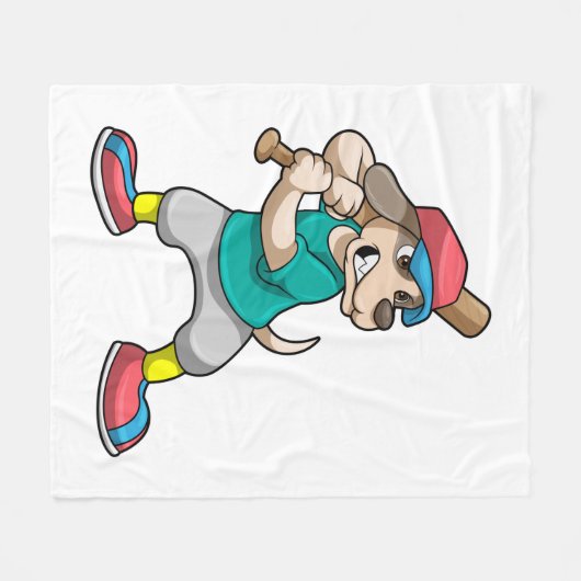 Hund im Baseball mit Baseballschläger Fleecedecke (Vorderseite (Horizontal))