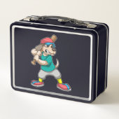 Hund im Baseball mit Baseballschläger Metall Brotdose (Rückseite)