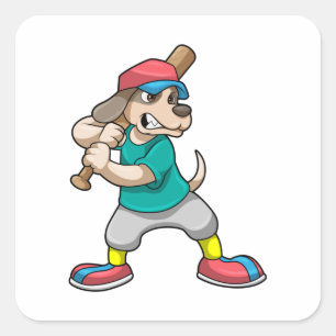 Hund im Baseball mit Baseballschläger Quadratischer Aufkleber