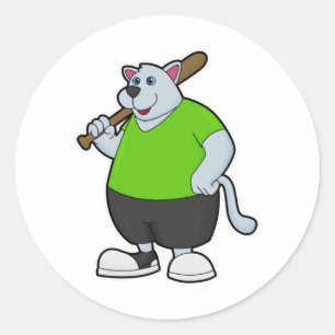 Hund im Baseball mit Baseballschläger Runder Aufkleber