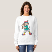 Hund im Baseball mit Baseballschläger Sweatshirt (Vorne ganz)