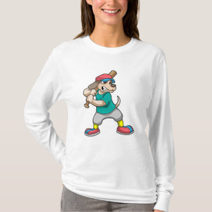 Hund im Baseball mit Baseballschläger T-Shirt