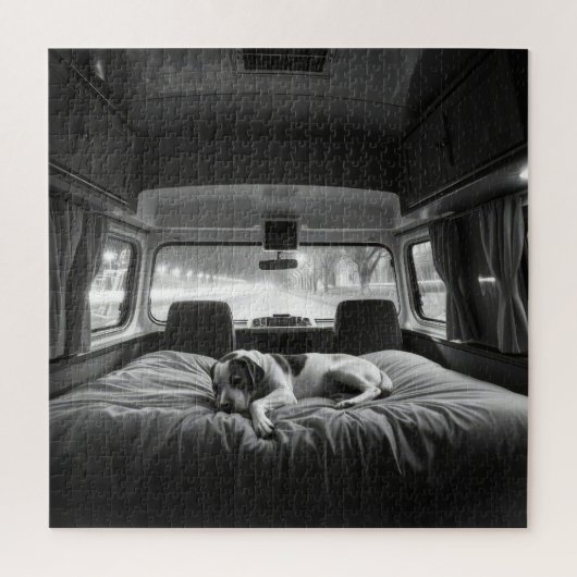 Hund im Bett eines Wohnmobils Puzzle (Vertikal)