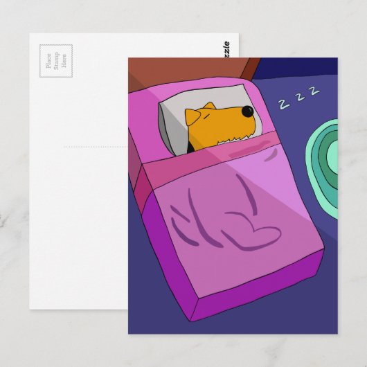 Hund im Bett Postkarte (Vorne/Hinten)