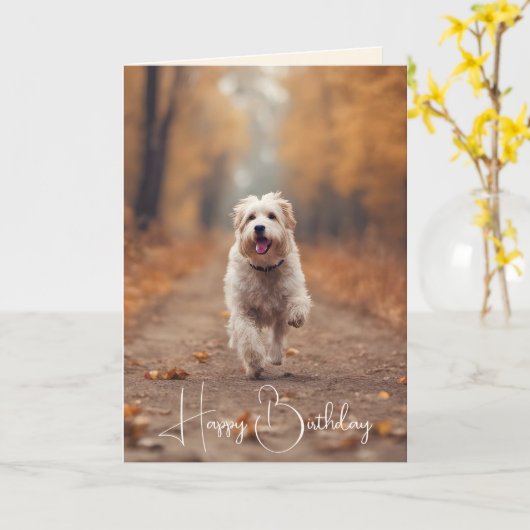 Hund im Herbst Karte (Gelbe Blume)