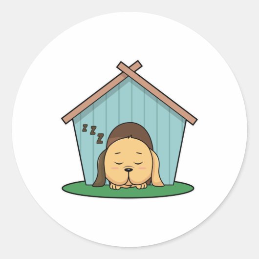 Hund im Hundehaus Runder Aufkleber (Vorderseite)