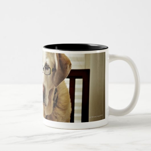 Hund im Morgenprogramm Zweifarbige Tasse (Rechts)