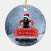 Hund im Schnee, der in Weihnachten sitzt Keramik Ornament (Vorne)